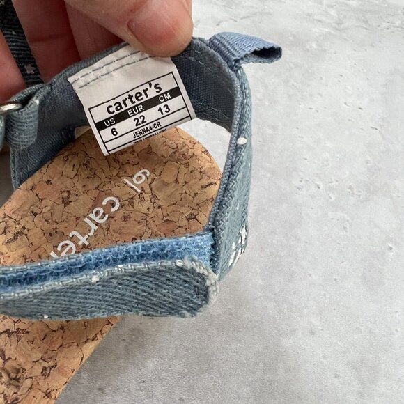 Carter's Toddler Girl's Size 6 Cork Wedge Chambray Denim Floral Blue and White - Picture 4 of 4